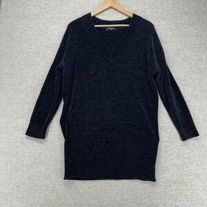 Express Sweater Womens XS Black Tunic V Neck 3/4 Sleeve Chenille Knit Pullover